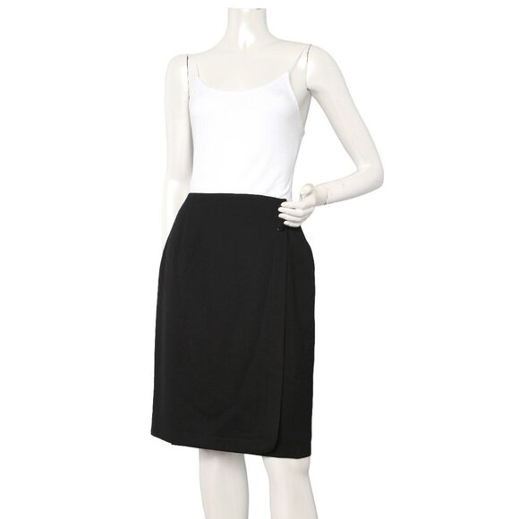 Vintage Jones New York Wool Wrap Skirt Business Evening Button Knee Length Black - Picture 1 of 8